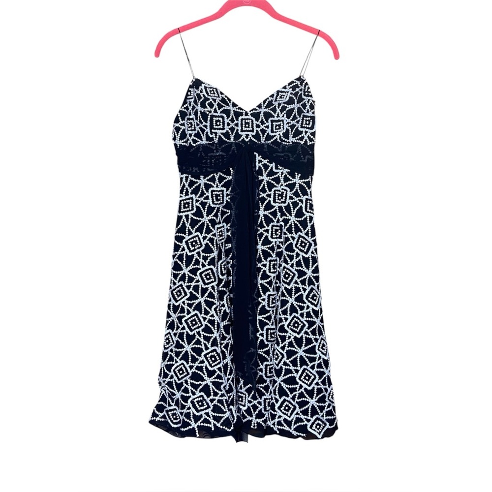 Vintage Scala Black White Beaded Mini Dress XS Silk Y2K Party Glam